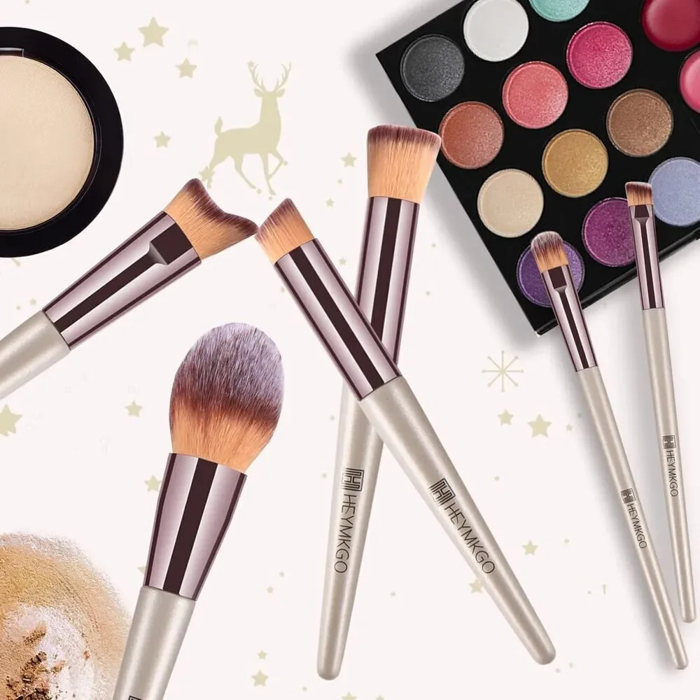 Hemkgo 10 Pieces Gold Professional Portable Makeup Brushes Set With Cosmetic Bag